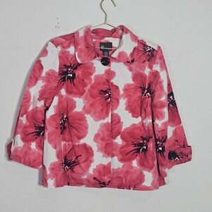 Vintage First Option Floral Print Jacket Full Sz 16 W USA 1X Shoulder Pads